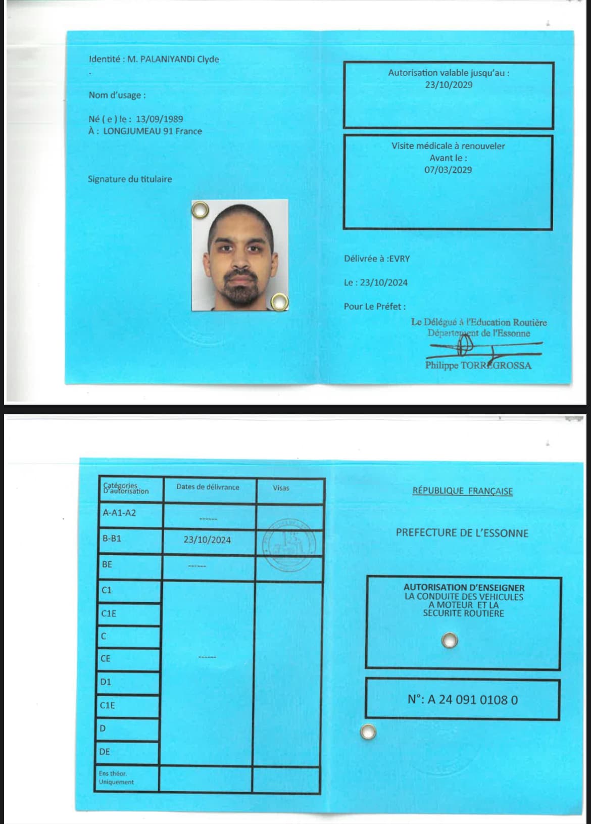 Teaching authorization issued by the prefecture